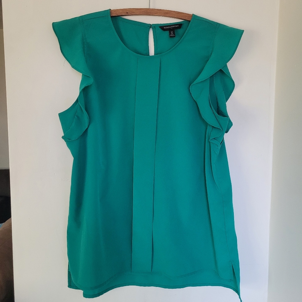 Banana Republic Teal Ruffle Sleeve Blouse